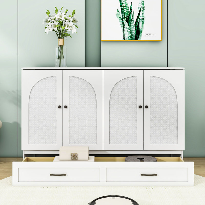  Lit escamotable en bois Giannettini avec grands tiroirs et port USB, Blanc, Double