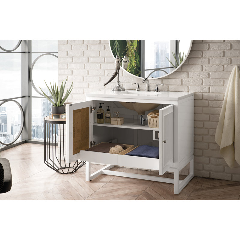 Meuble-lavabo simple l 36 po Athens, Blanc lustré, Noctis éthéré, 8 po