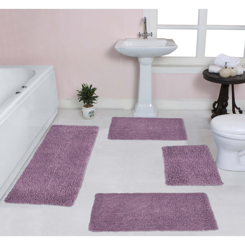 Tapis de bain 100% coton lavable à la machine Fantasia (ensemble de 4), Mauve