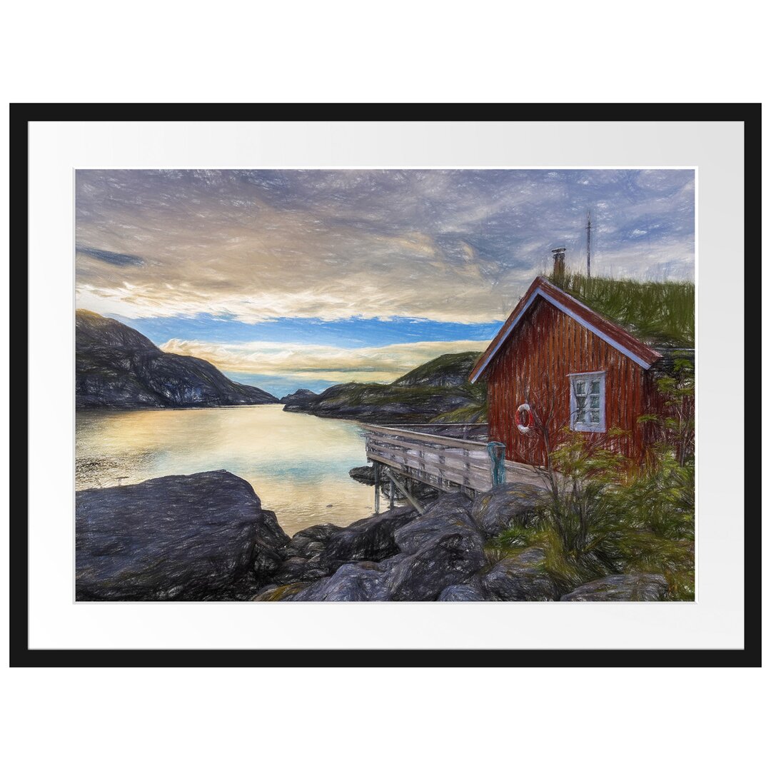 Gerahmtes Poster Sonnenaufgang am Fjord Norwegens