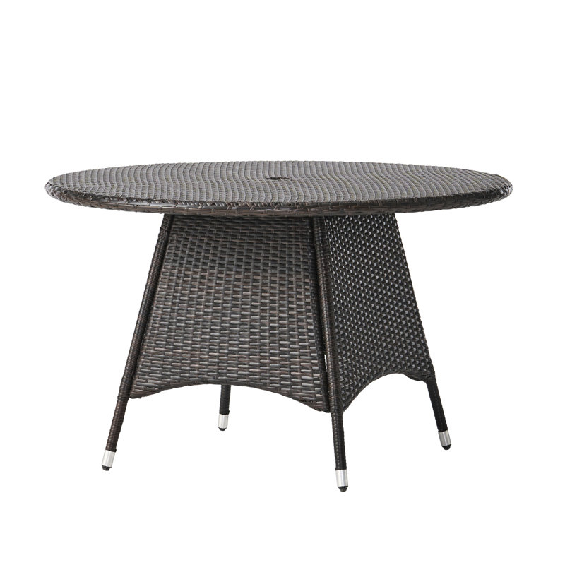 Rd Outdoor Table, 48"W X 48"D 28.25"H, Brown, Pe With Iron Frame, Water , For Patio Dining Brown , Powder Coated