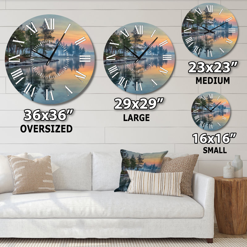 Horloge murale rustique en métal Sunset at Dawn Lake, Surdimensionné