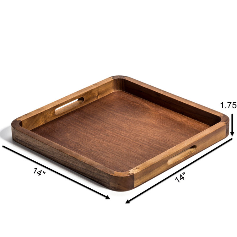 Acacia Wood Serving Tray with Handles,Wooden Tray, Snack Tray, Breakfast  Tray, Great for, Breakfast, Coffee Tables, Homes, Restaurant|Size- 15 x  10