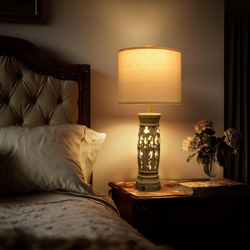 27.25” Rustic Farmhouse Table Lamps Set Of 2 – Vintage Bedside Lamps With Night Light And USB A And C Ports, Retro Lamps For Bedroom, Living Room, Entryway, Cozy Corner (Bulbs Included)
