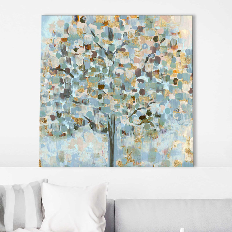 «Mosaic Tree» par Susan Jill - Peinture, L 18 po x H 18 po, Toile tendue