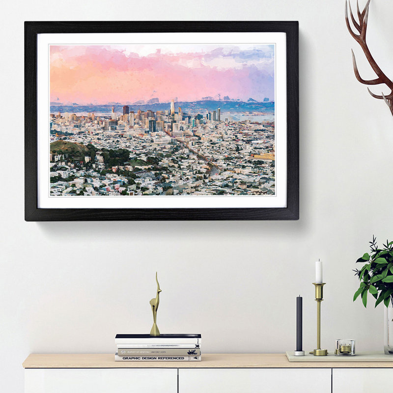 Evening Colours of San Francisco in Abstract - Picture Frame Graphic Art Print, 36cm H x 48cm W x 2cm D, Black Framed
