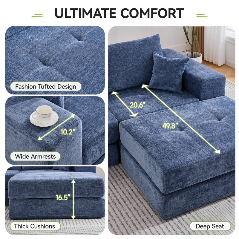 6-Piece Modular Cloud Sofa, Blue