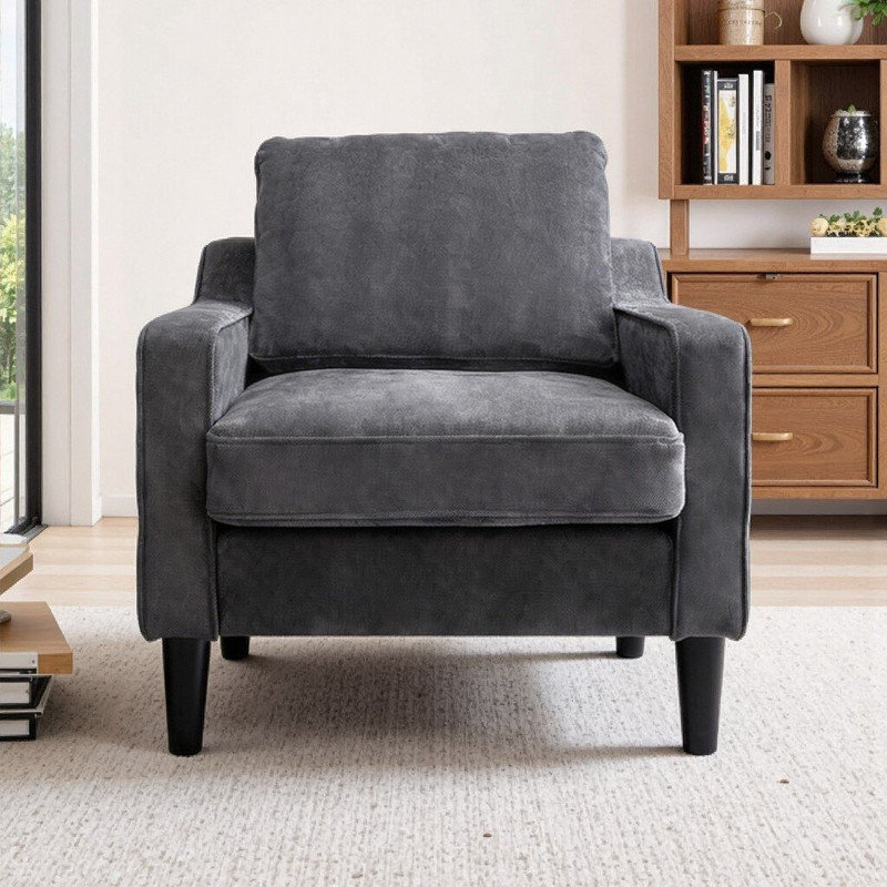 Chaise d'appoint avec accoudoirs en chenille Mid-Century, Gris