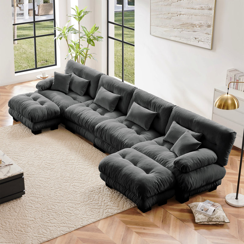 Free Combination Modular Sectional Sofa,U Shaped Couch For Living Room, 4-Seater Comfy Cloud Couch With 2 Ottomans, Chenille
