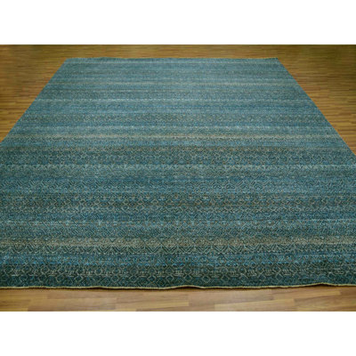 12'x12' Blue Hand Knotted Kohinoor Repetitive Diamond Wool XL Square Rug 4A793A3D781746A6869BE8DD6E9E5BDA