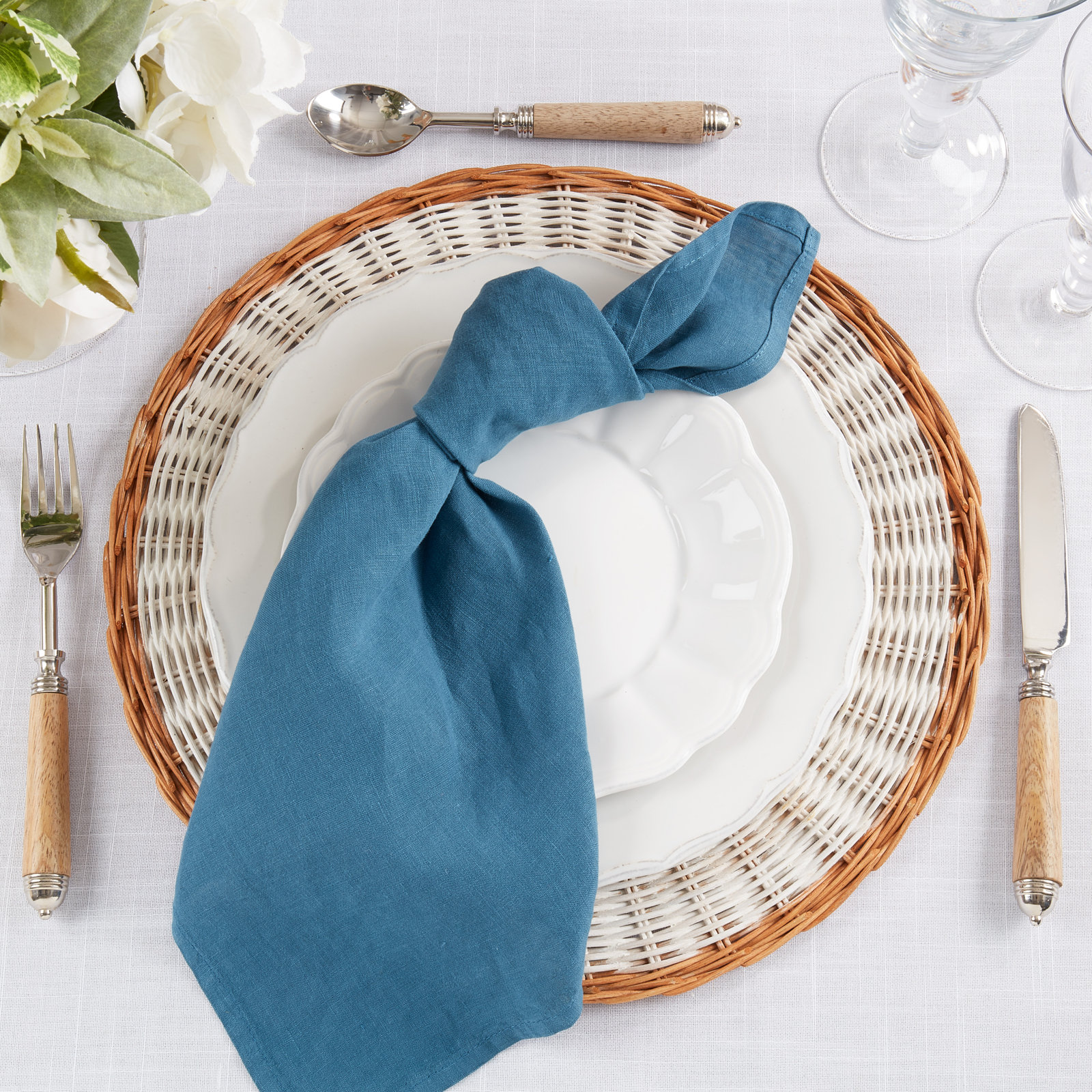 Caliban Reversible Linen Napkin, Ocean Blue