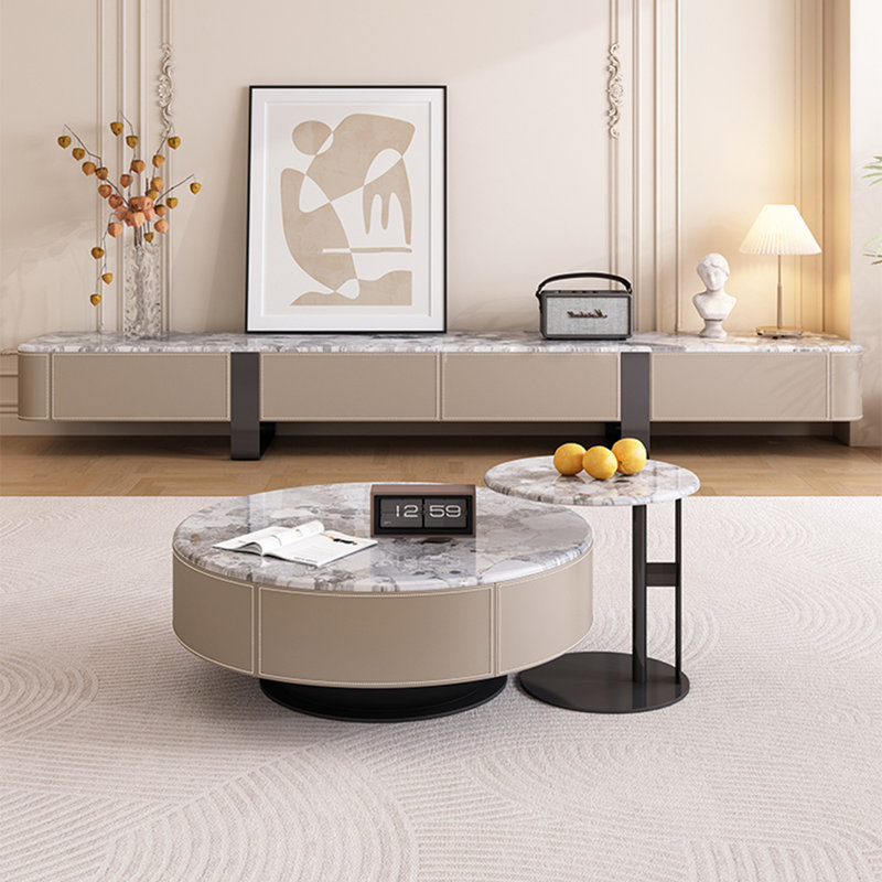 Table basse ronde moderne en marbre, H 13,8 po x L 31,5 po x l 31,5 po
