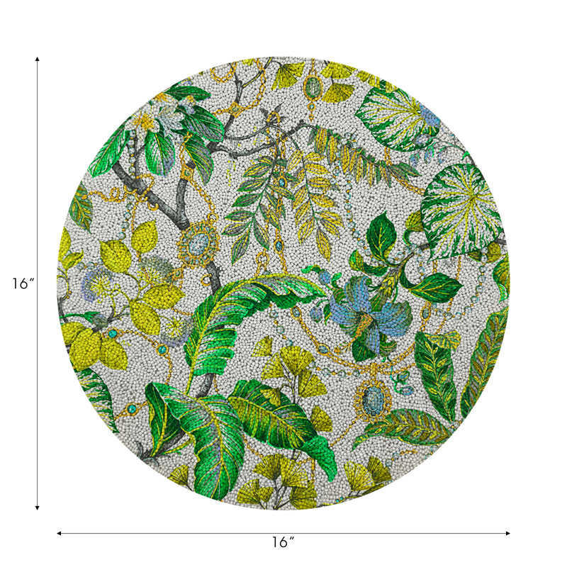 Plumeria Round Beaded Smooth Placemat, Lemon