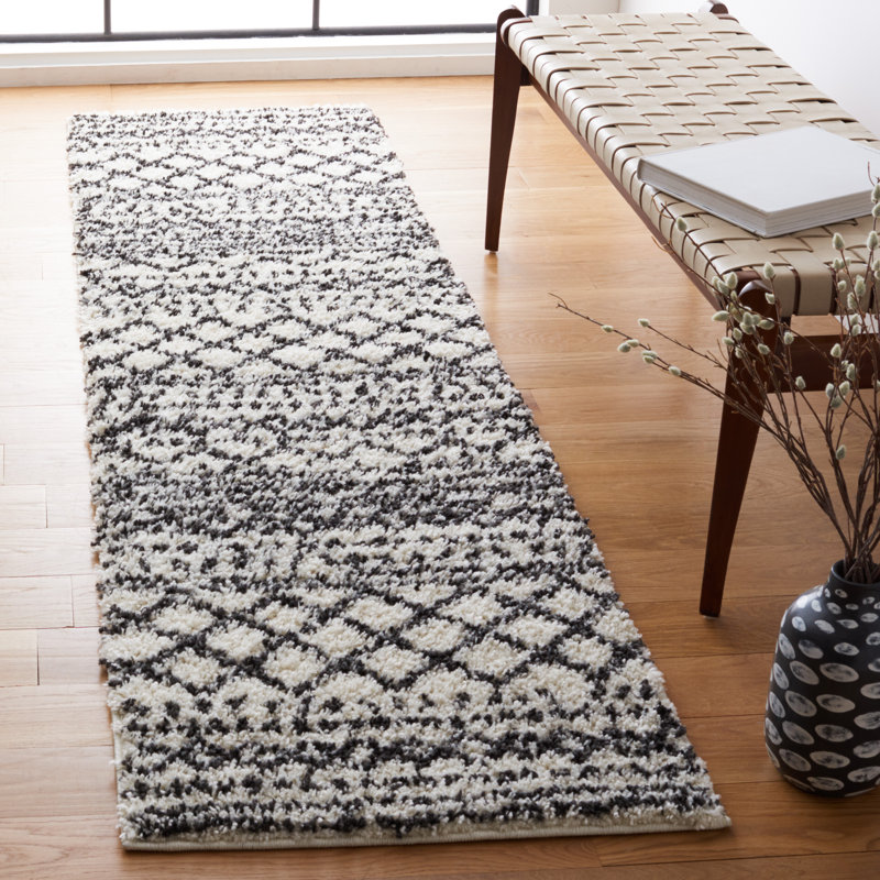 Develin Performance Chevron Rug, Runner 2'3" x 6', Ivory/Black