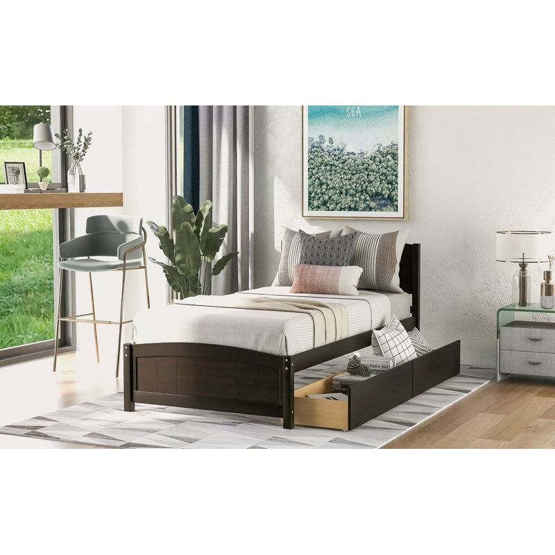 Lit plateforme simple avec deux tiroirs, Espresso