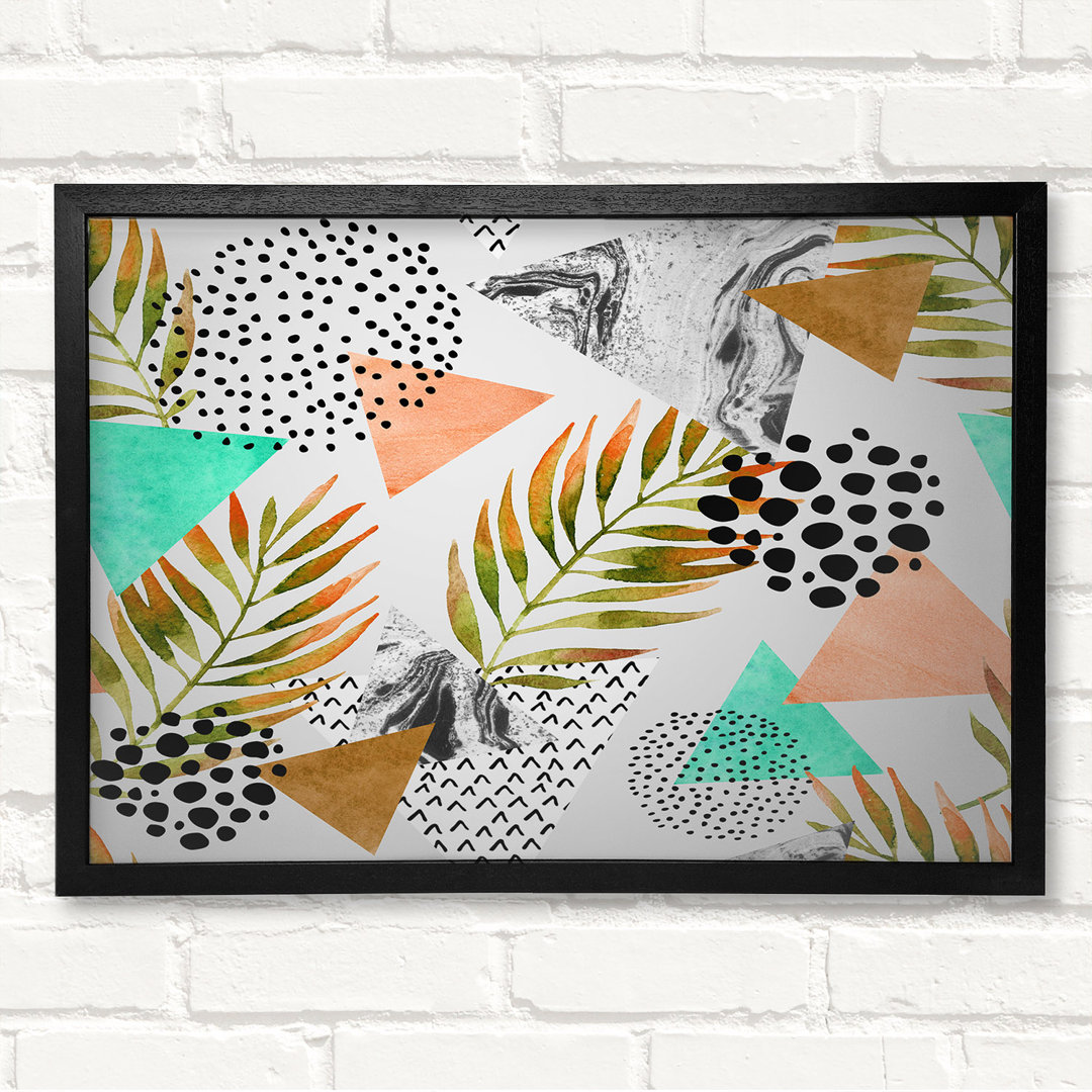 Mix Mid Century Plants And Patterns - Closed Corner Frame Kunstdrucke auf Holz