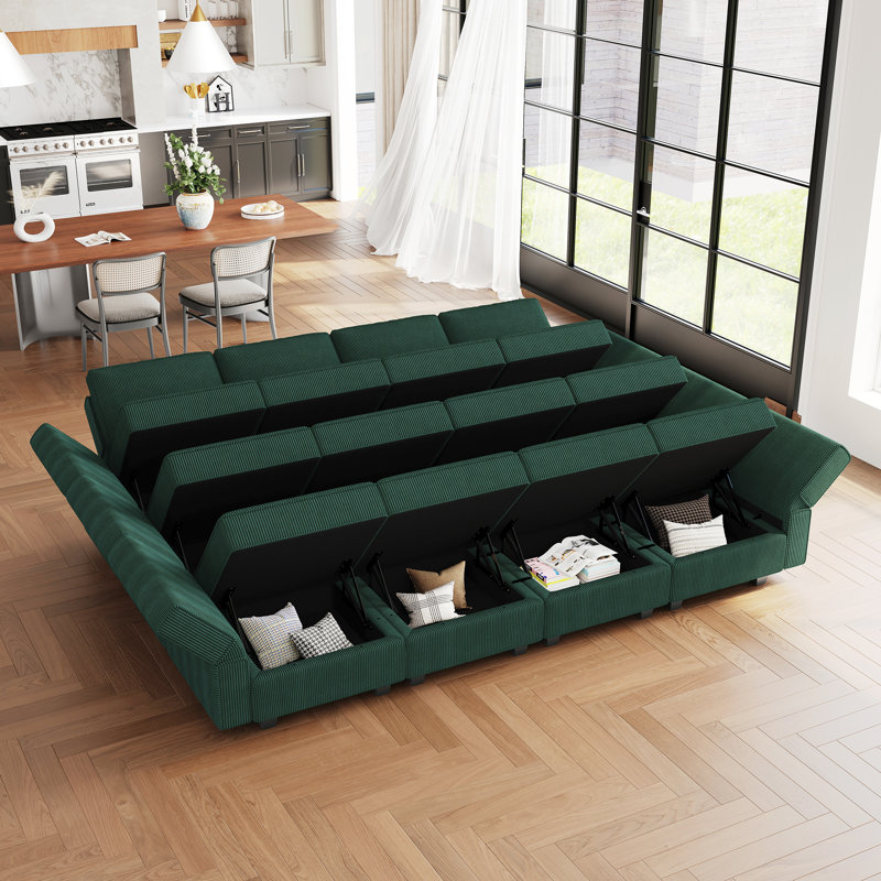 Oversized Sofa Bed Sleeper Corduroy Modular Sofa Storage Couch, Sectional Sofa, Green Corduroy