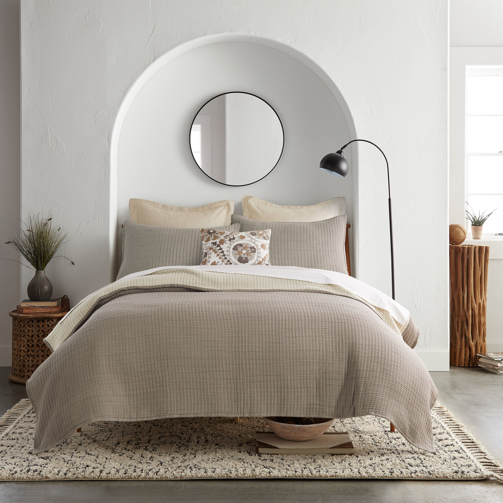 Caden Cotton Gauze Coverlet Set, Full Coverlet / Bedspread + 2 Standard  Shams, Taupe