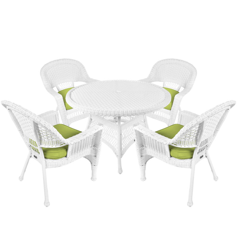 4 - Person Patio Dining Set with Round Table , Cushions Included, White, Green