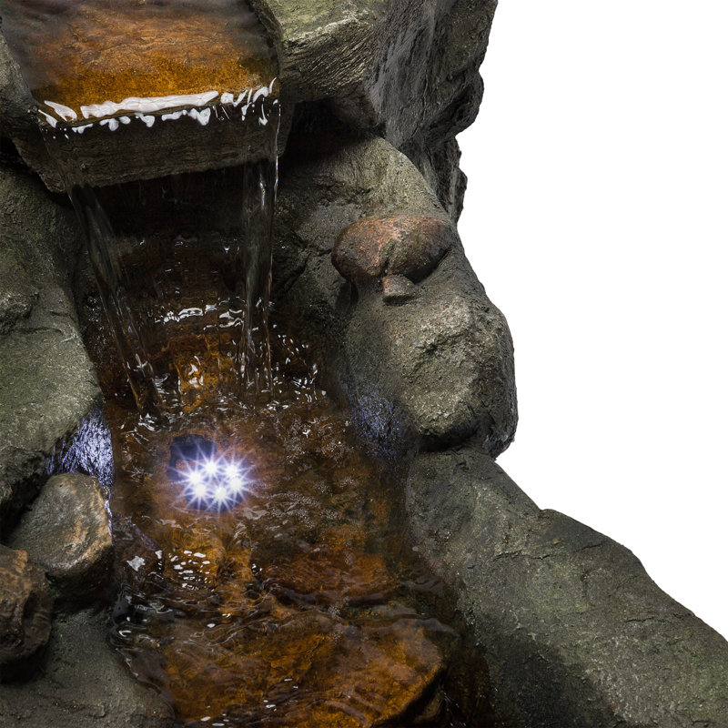 Fontaine à niveaux à ruisseau avec lumières DEL, 61 po, brun, H 20 po x l 61 po x P 18 po