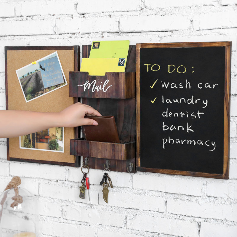 Wall Mounted Entryway Organiser Rack With Chalkboard