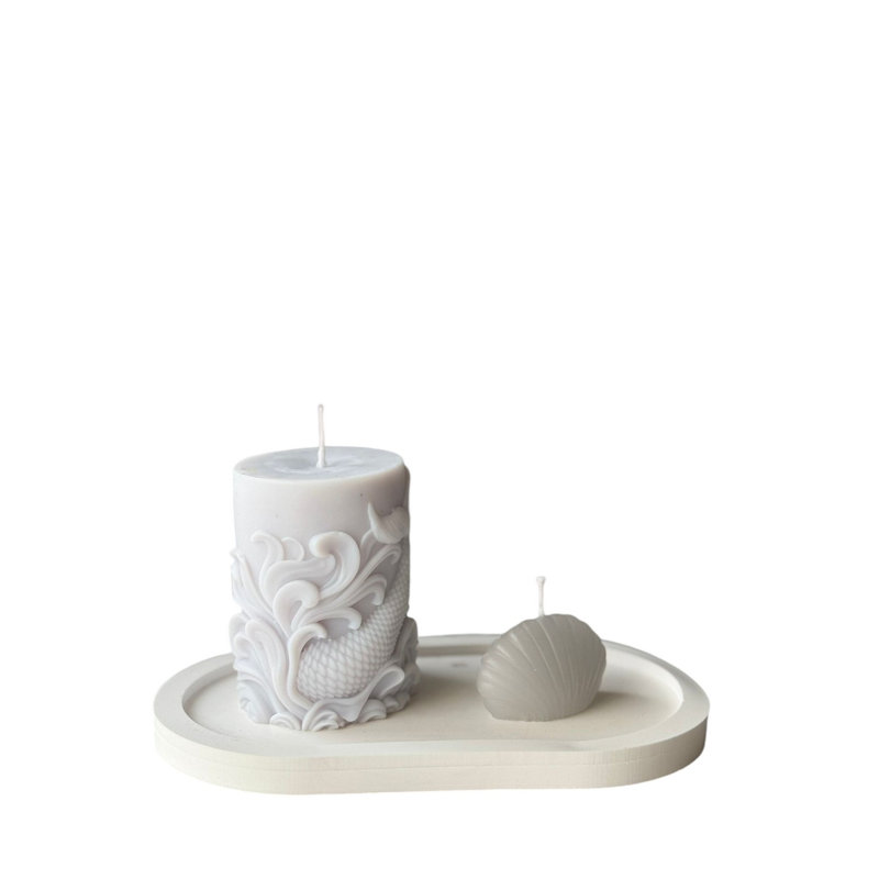 Elegant 3-Piece Concrete Candle Set, Grey & White | Includes 1 Large Candle (3.9 x 2.4 x 2.4 in) & 2 Small Candles (2.4 x 2.0 x 1.2 in) | Stylish Plate (7.1 x 3.5 x 0.8 in) | Perfect for Home Decor & Relaxation