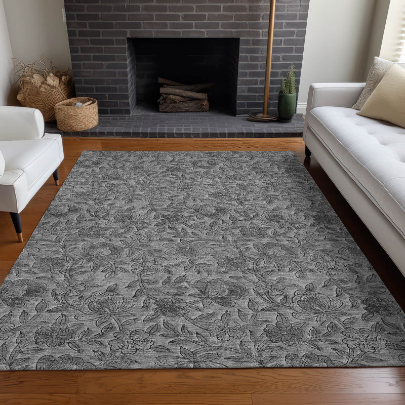 Tapis gris Prisco lavable à la machine de qualité supérieure, Rectangle 10 pi x 14 pi