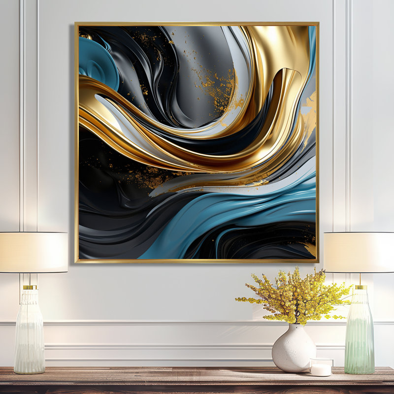 «Golden Stream», impression d'art mural, Toile avec cadre flottant or, H 16 po x l 16 po x P 1 po