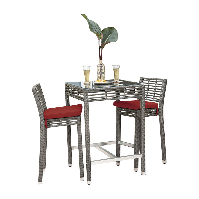 Graphite 2 - Person Wicker Patio Dining Set with Square Table, Canvas Jockey Red Sunbrella® Canvas, 36" D x 34.5" W x 43" H