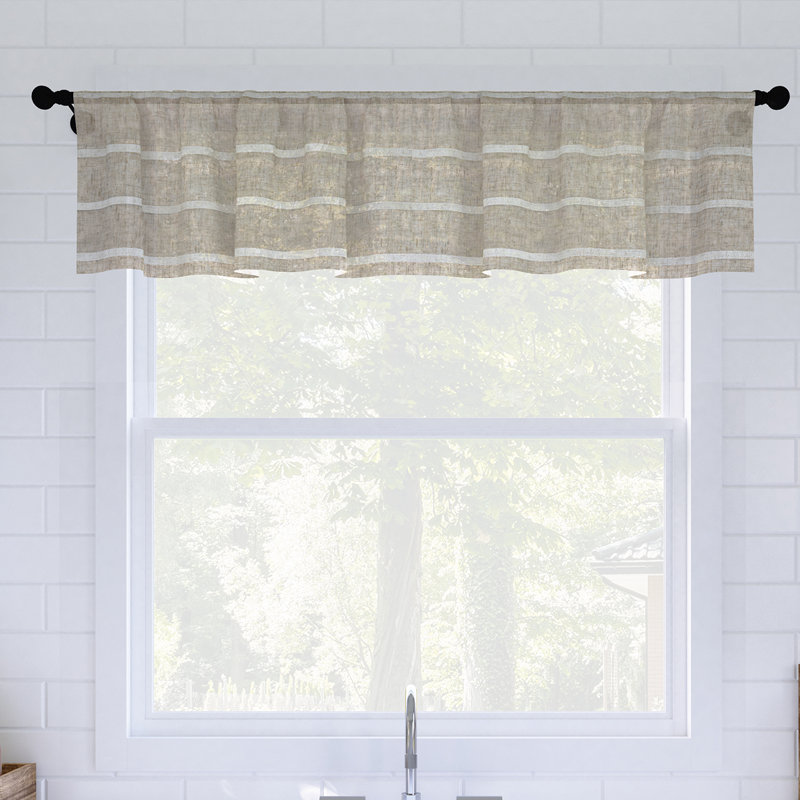Clean Window Aso Twill Stripe Linen Blend Sheer Rod Pocket Kitchen Curtain Valance, White