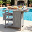 Chariot en bois pour îlot de cuisine avec plateau en acier inoxydable, table d'appoint pliable, roues verrouillables, station de préparation pour patio roulant-126112870
