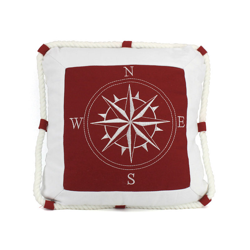 Compass With Nautical Rope Pillow Cover, Red