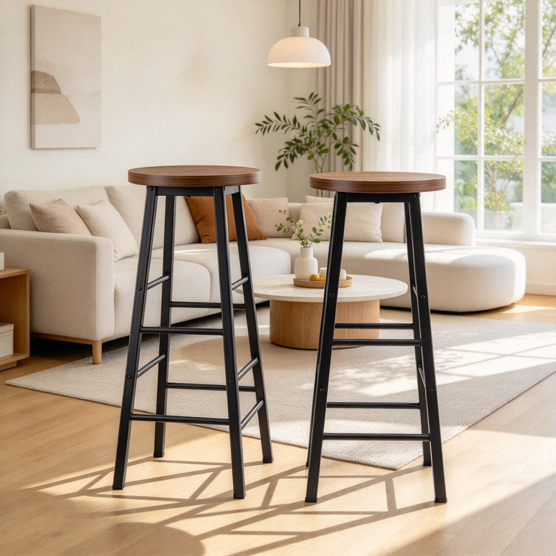 Bar Stools Set High Chair Counter Stools with Footrest round Seat Stable Structure-only two chairs