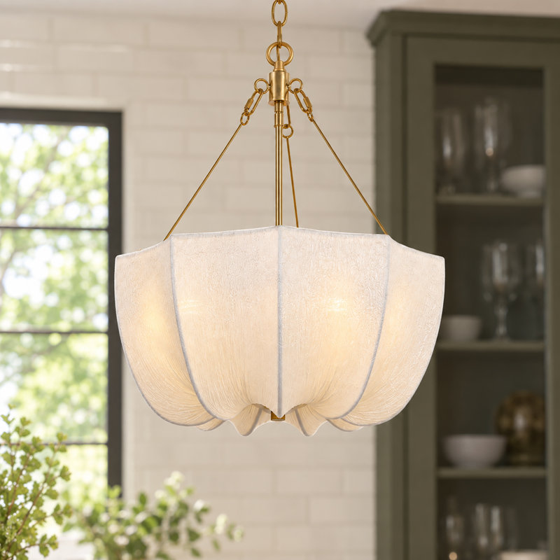 Lustre rond transitionnel 3 lumières à intensité variable avec tissu festonné