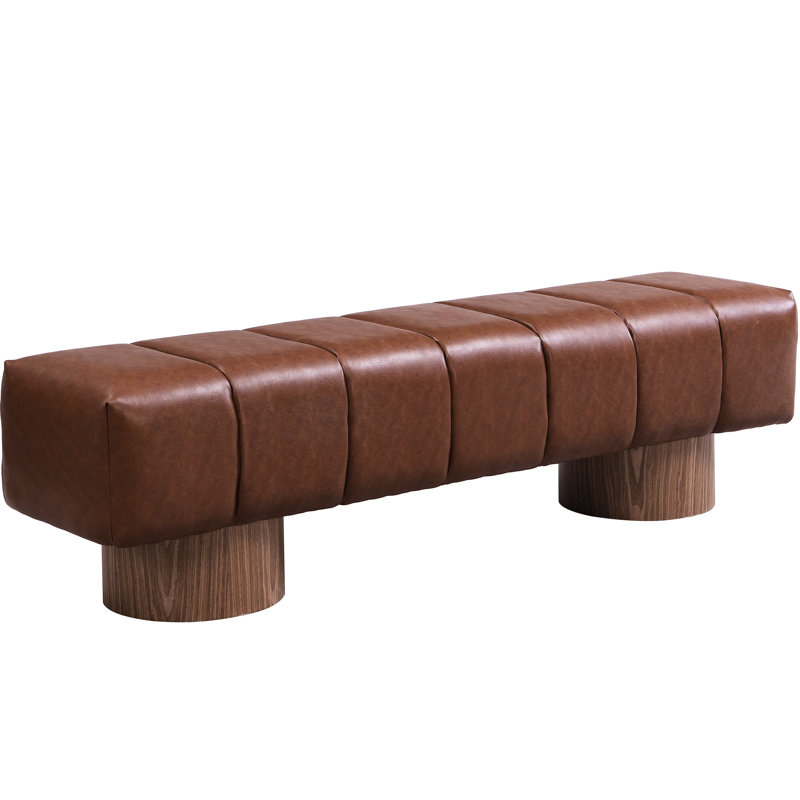 Upholstered Bedroom Box Bench - Brown Pu, 300 Lbs Capacity, Wood Leg, No Assembly, Living Room Multi-Functional , Weight Assembly