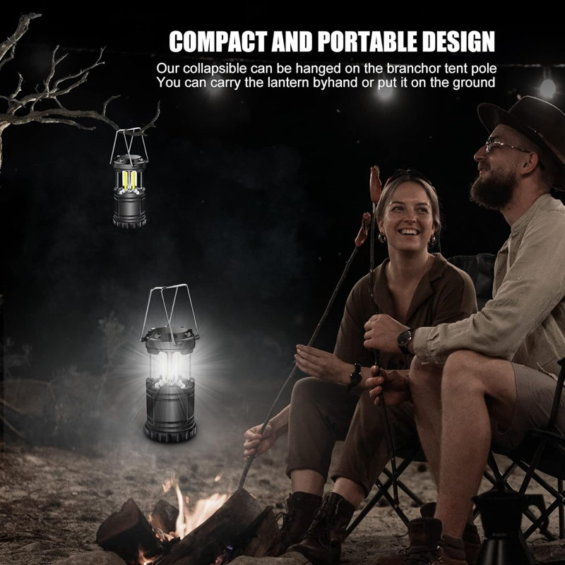 4 lanternes de camping à DEL de 4 pièces, lanternes à DEL compactes à piles, trousses de survie pour ouragan, lumière de secours portable imperméable pour tempête, coupures de courant, noir