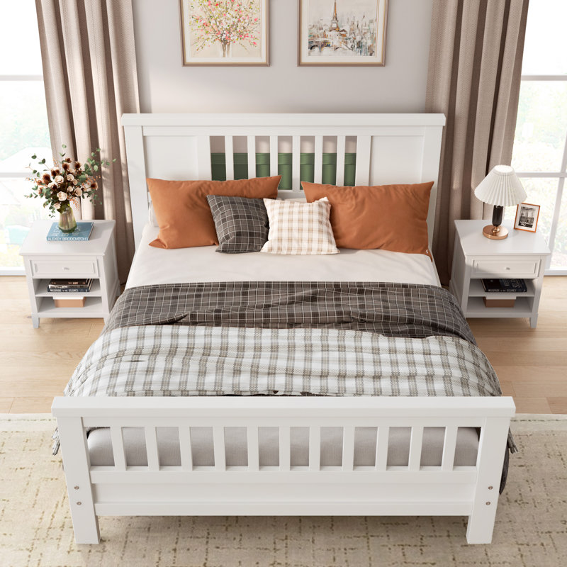 Solid Wood Platform Bed For Teens Adults, Bed Frame With Headboard, Wood Slats Support, No Box Spring Needed, White