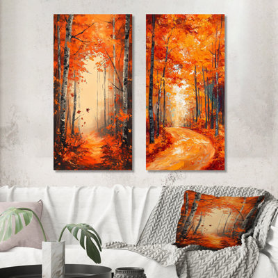 Forêt d'automne aux broussailles sauvages - Tableau encadré en deux parties représentant un érable