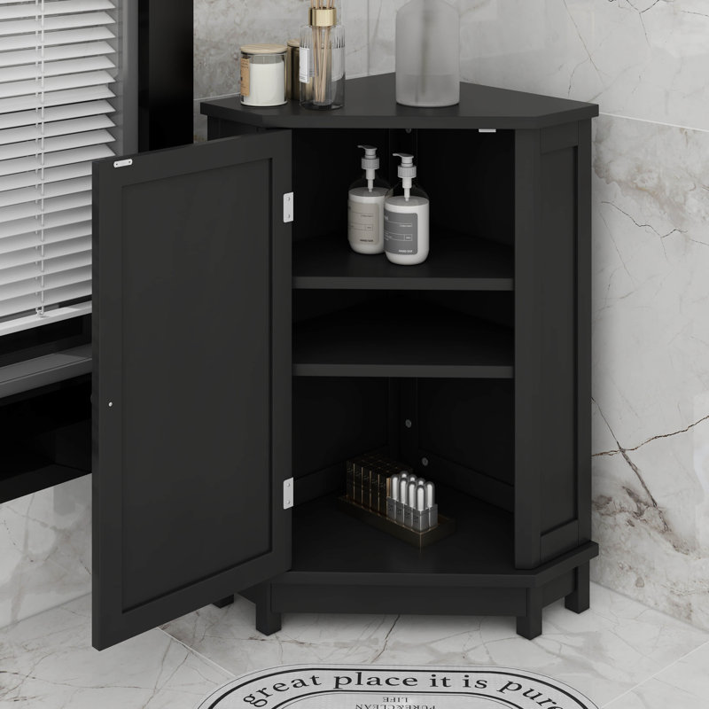 Armoire de rangement d'angle avec portes, armoire de salle de bain triangulaire avec tablettes réglables