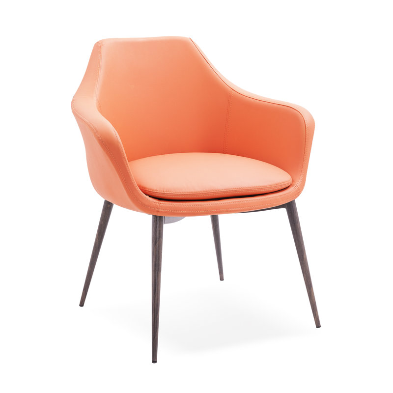 Chaise avec accoudoirs rembourrée Teegan, Orange, Placage sur bois