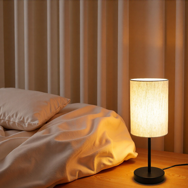 Lampe de chevet avec abat-jour en tissu de lin