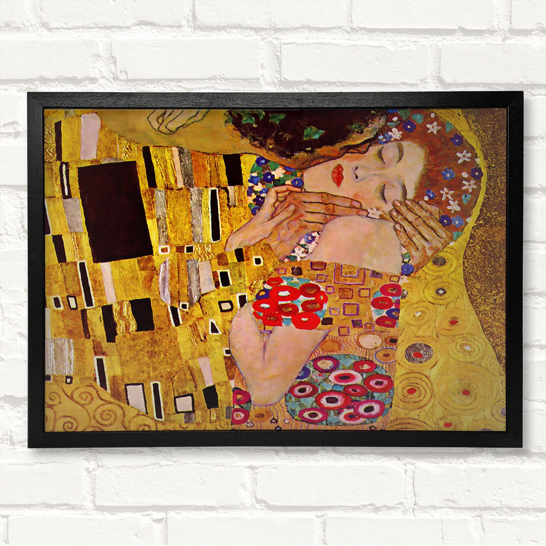 Der nahe Kuss von Gustav Klimt - Geschlossener Eckrahmen Kunstdrucke auf Holz