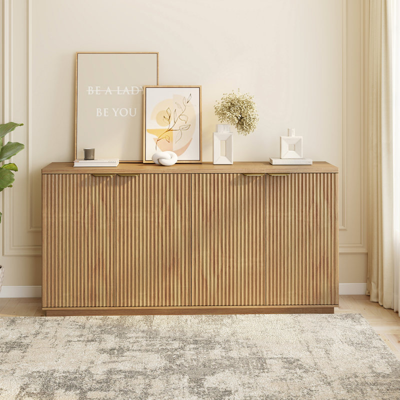 Buffet cannelé de 63 po avec 4 portes COCO DESIGN, jaune, Jaune