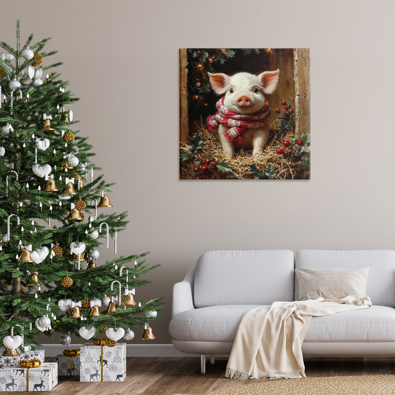 Cochon avec toile de guirlandes des Fêtes, design par Riley B, H 36 po x l 36 po