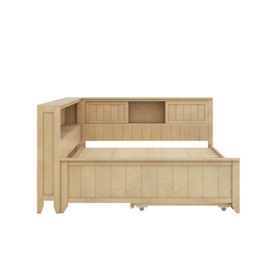 Lit de jour double en bois avec tablettes de rangement et lit gigogne