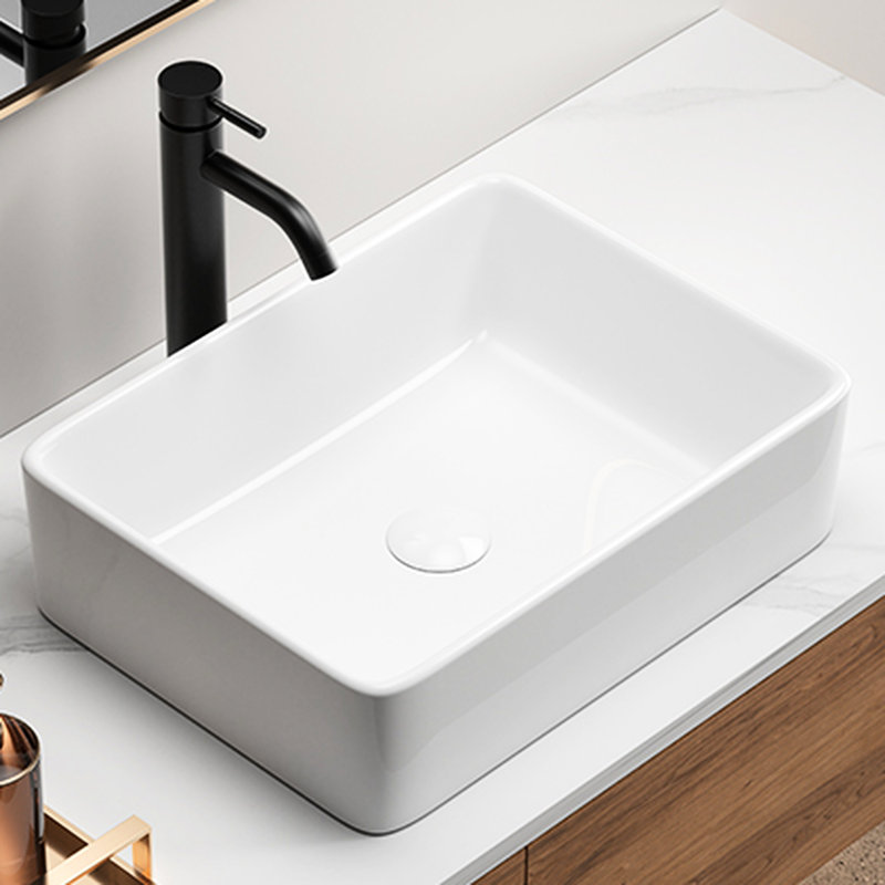 19X15 Inch Rectangular White Porcelain Ceramic Vessel Sink For Bathroom, Contemporary Aesthetic, To Wear, Us Standard Drainage Rectangle Above Counter Bathroom Sink, 19 Inch, Graceful And Generous