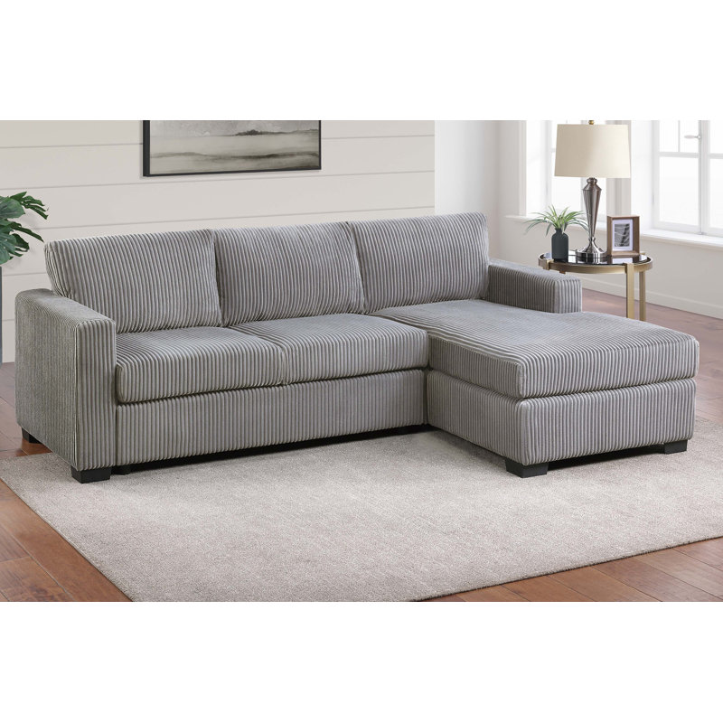 Honey 2-Piece Sectional Sofa, Light Gray Wide-Welt Corduroy