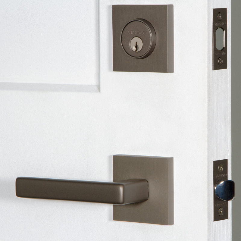 Quadrato Complete Entry Lever Set with Single Cylinder Deadbolt, Left, Titanium Gray