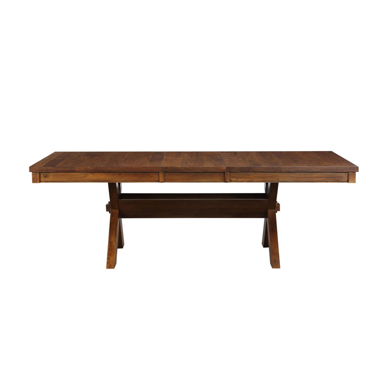 Table à finition noyer avec tréteaux et tablier rectangulaire en forme de «X»