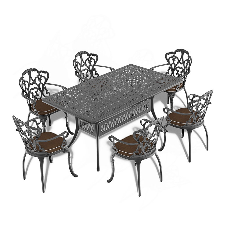 Table de salle à manger L58.27 * W34,65 pouces en fonte d'aluminium avec structure noire et trou pour parasol